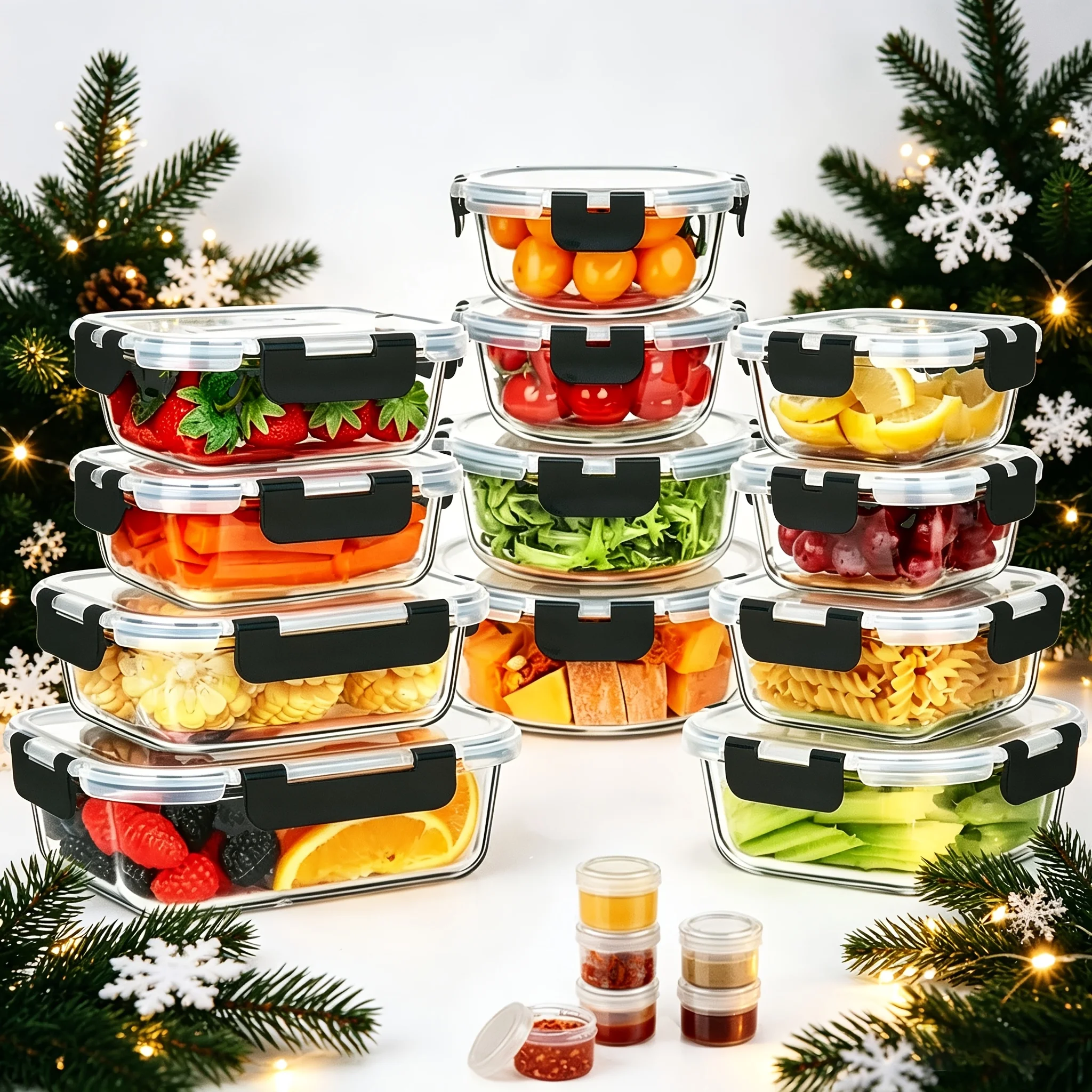 Lot de 17 récipients en verre pour aliments (12 contenants + 5 pots à épices), préparation des repas en verre : fraîcheur garantie, utilisables au micro-ondes, au four, au congélateur et au lave-vaisselle