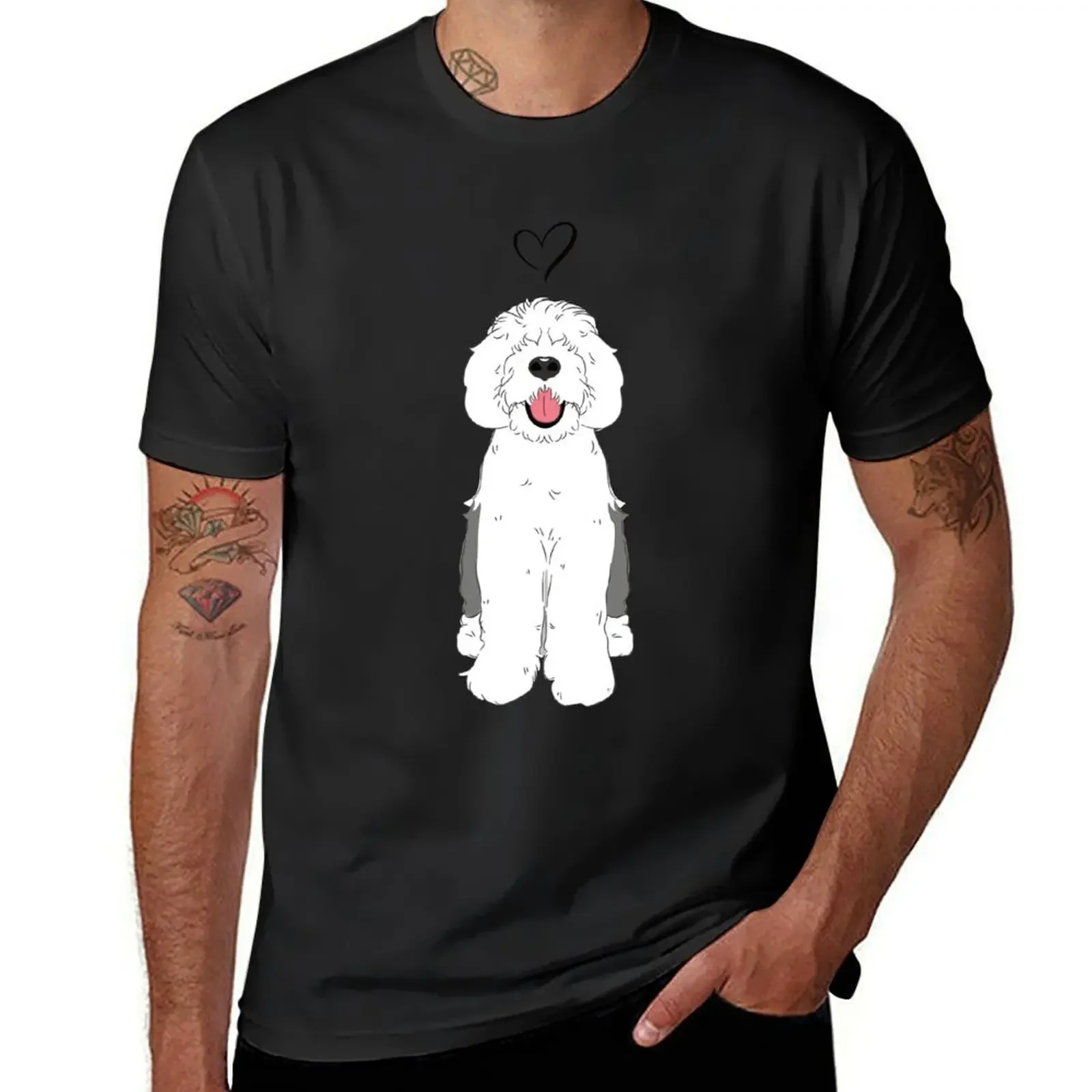 

LOVE Gray Grey and White Sheepadoodle 1 T-Shirt oversized graphic tee customs design your own mens designer t shirt