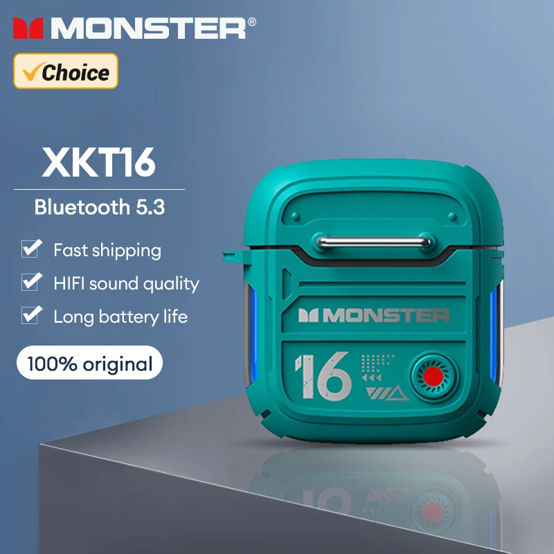 Original Monster XKT16 Bluetooth V5.3 Headphones Wireless Long Standby Headset HIFI Sound Earphones Low Latency Gaming Earbuds