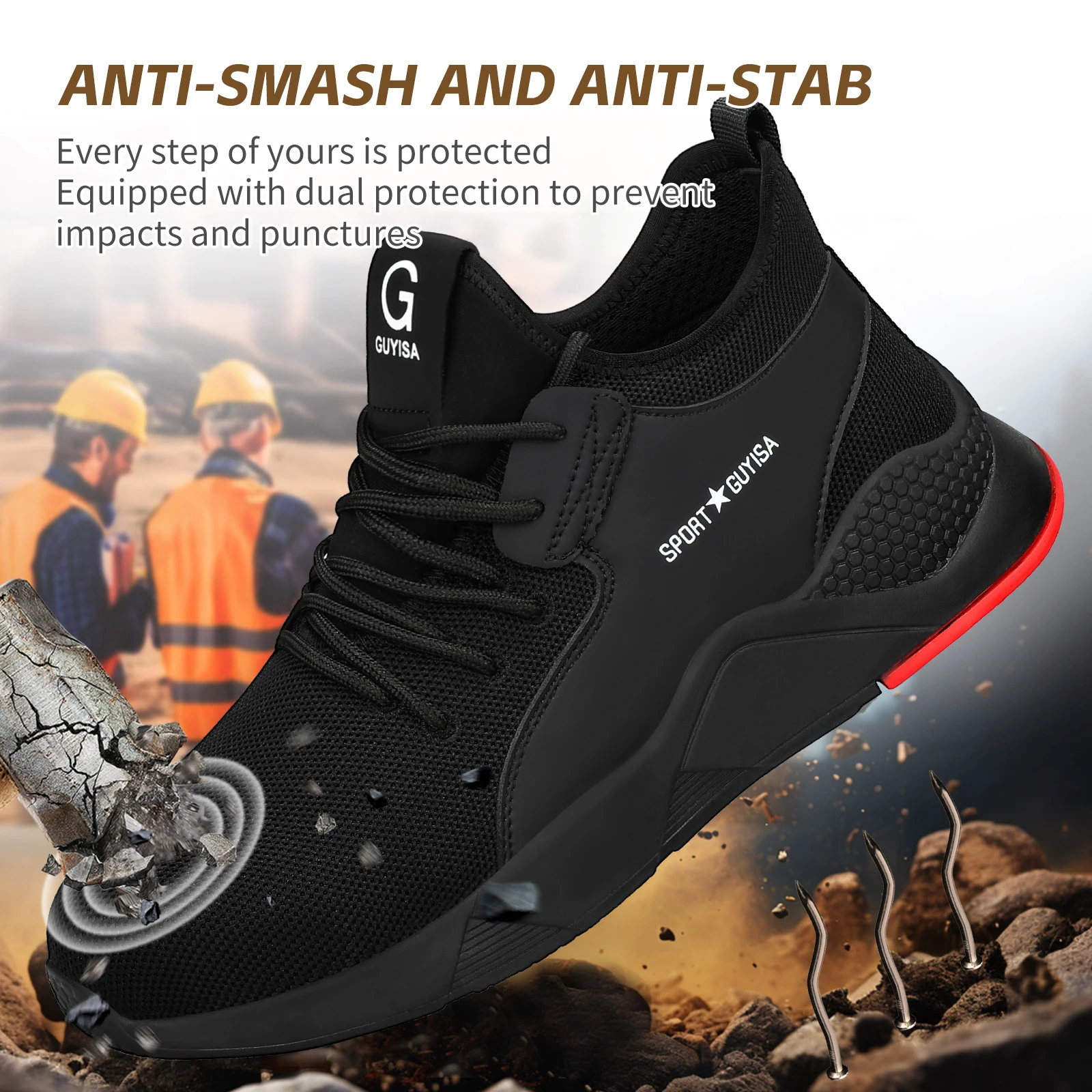 GUYISAMen's anti smashing and anti piercing rubber outsole work shoes