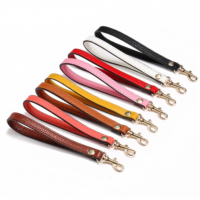 1Pcs Flat Fine Grained Wrist Strap With Keychain Leather Keychain Leather Clutch Handbag Hand Strap Pendant Bag Accessories