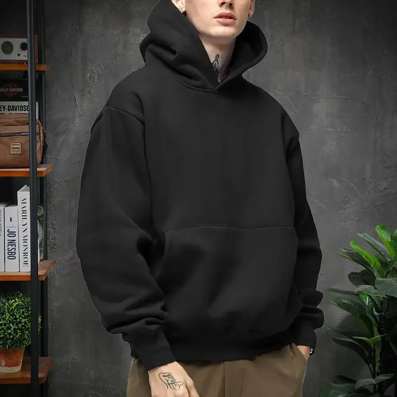 

16.9oz 480gsm Heavy Weight Cotton Plus Velvet Hooded Sweater Men Thickened Tight Polar Fleece Pullover Hoodie Women Sweatshirt