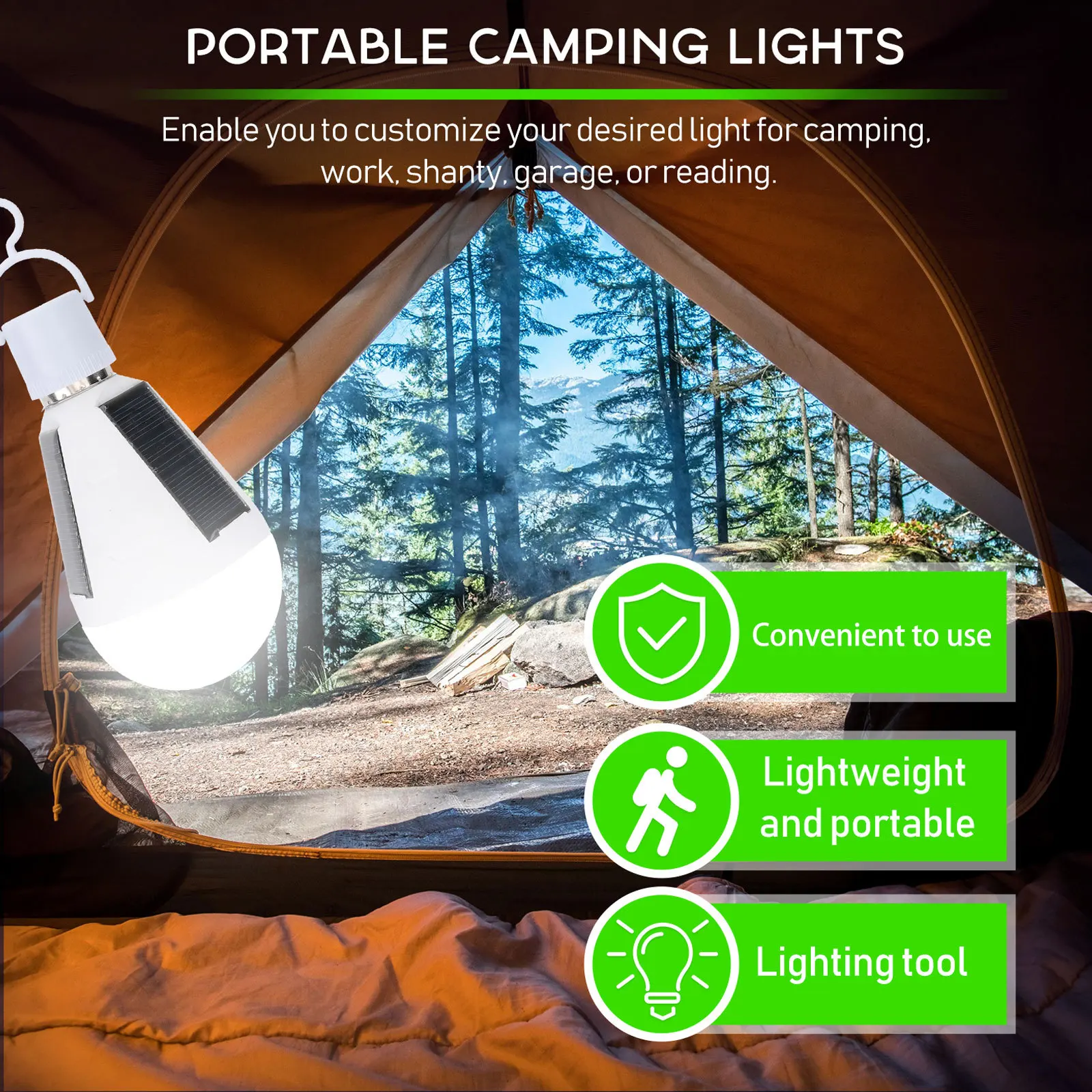 2 قطعة E27 تعمل بالطاقة الشمسية مصباح الطوارئ LED لمبات المحمولة في الهواء الطلق داخلي معلق هوك شحن الطاقة الشمسية للتخييم التعتيم #5