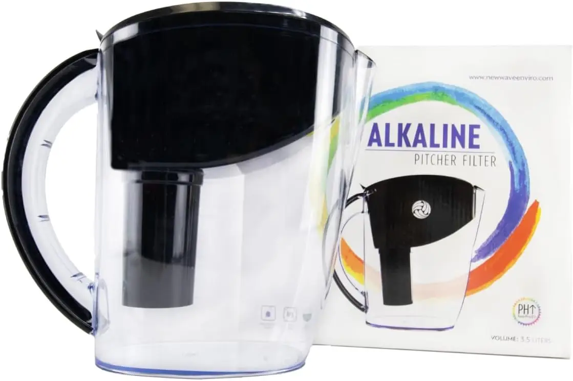 

Alkaline Water Filter Pitcher, Great for Coffee & Tea, BPA Free Fridge Friendly Design, 3.5 Liter Capacity with