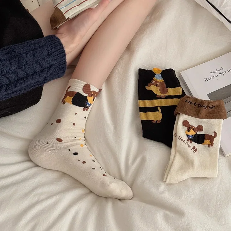 

Sausage Dog Cartoon Socks Children's South Korea Dongdaemun Folding Double Wear Sweat Absorbing Cotton College Middle Socks