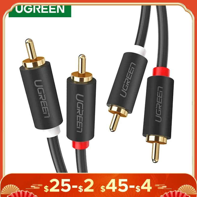 UGREEN 2RCA to 2 RCA Male to Male Audio Cable Gold-Plated RCA Audio Cable 2m 3m 5m for Home Theater DVD TV Amplifier CD Soundbox