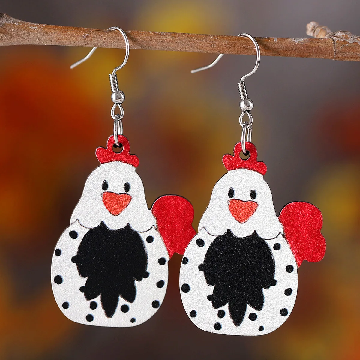 Thanksgiving Day Series Earrings New Western Style Farm Hens Wooden Double-sided Pendant Earrings Jewelry Presents