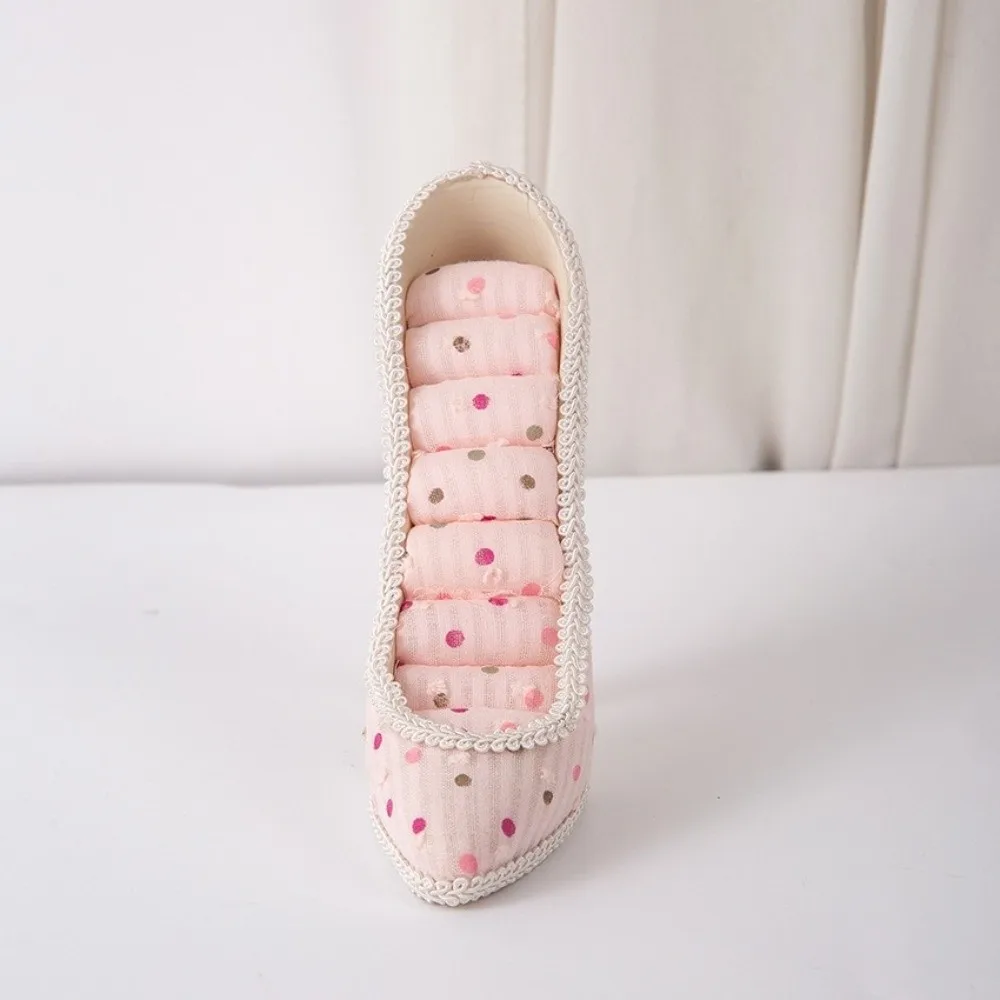 Creative High Heel Shoe Jewelry Holder Pink Lace Leopard Print Polka Dot Ring Holder Multi-pattern Floral Print