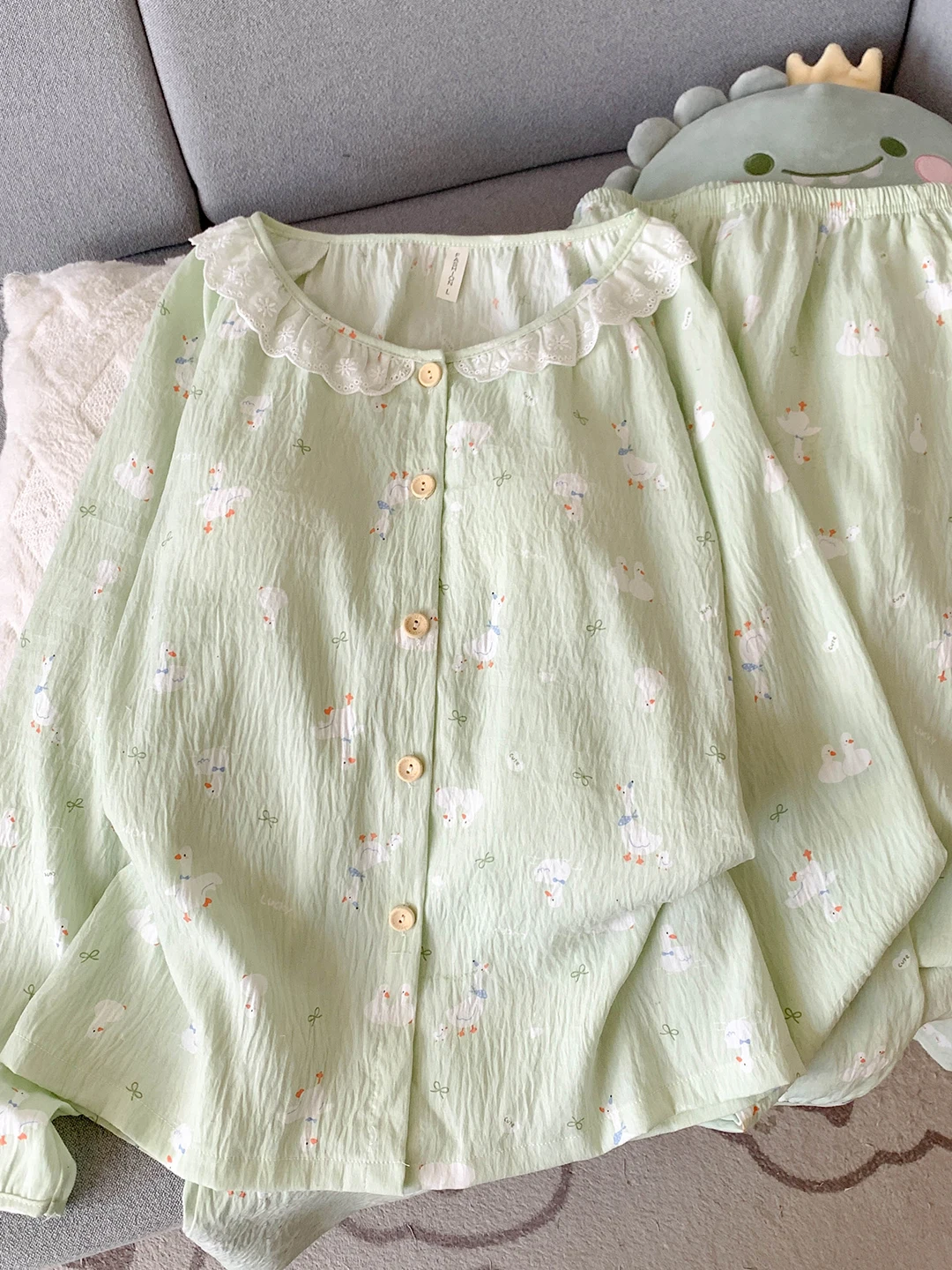 

Cloud Cotton Sleepwear Set Women's Spring Autumn Long Sleeve Long Pants with Chest Pad Cute Home Clothes Set Outgoing Suitable