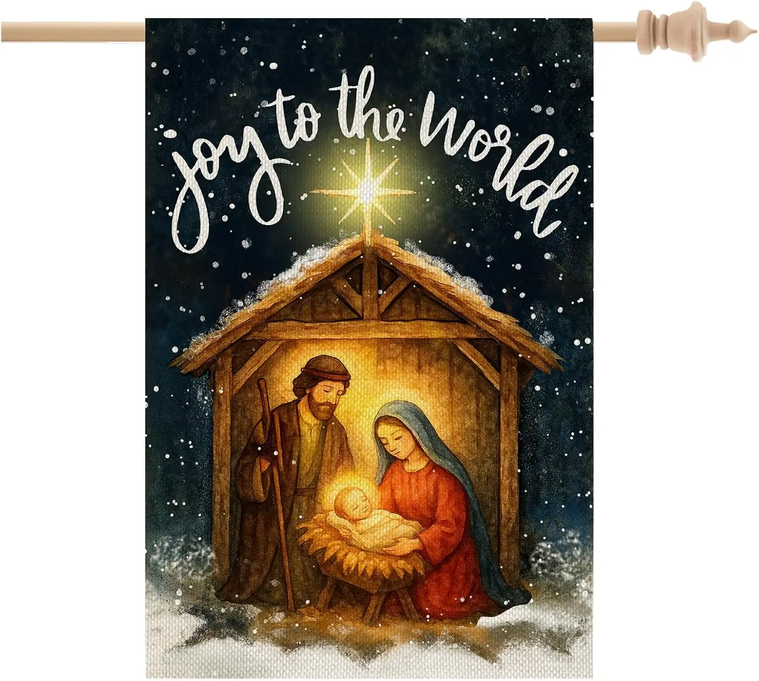 CROWNED BEAUTY Christmas House Flag Nativity 28x40 Inch Double Sided Religious Joy to the World Decoration for Outside Yard  uui