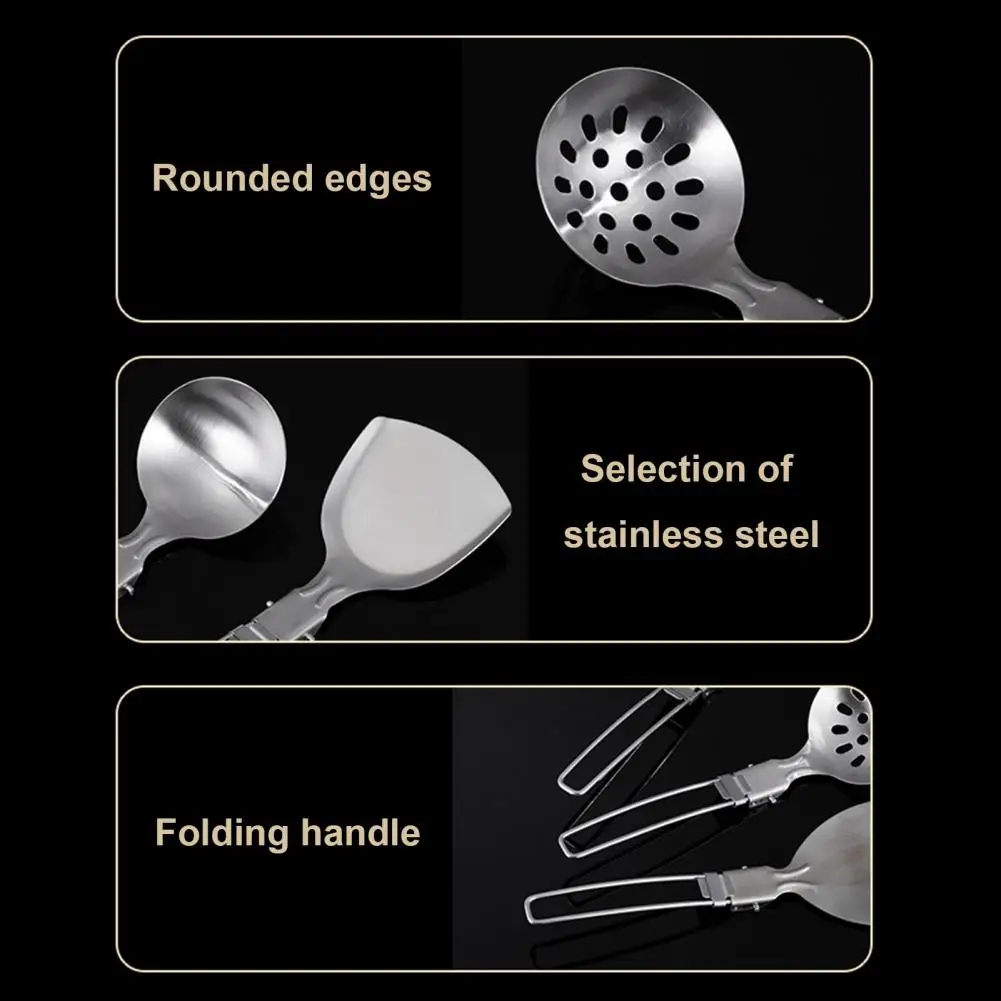 Stainless Steel Cooking Utensil Stainless Steel Camping Cooking Utensil Set Heat-resistant Non-stick Foldable Handle Tools