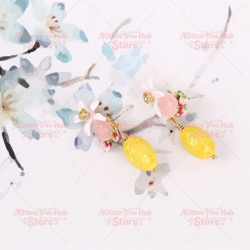 2026 New  Enamel Set Pink Gem Lemon Fruit Women Jewelry