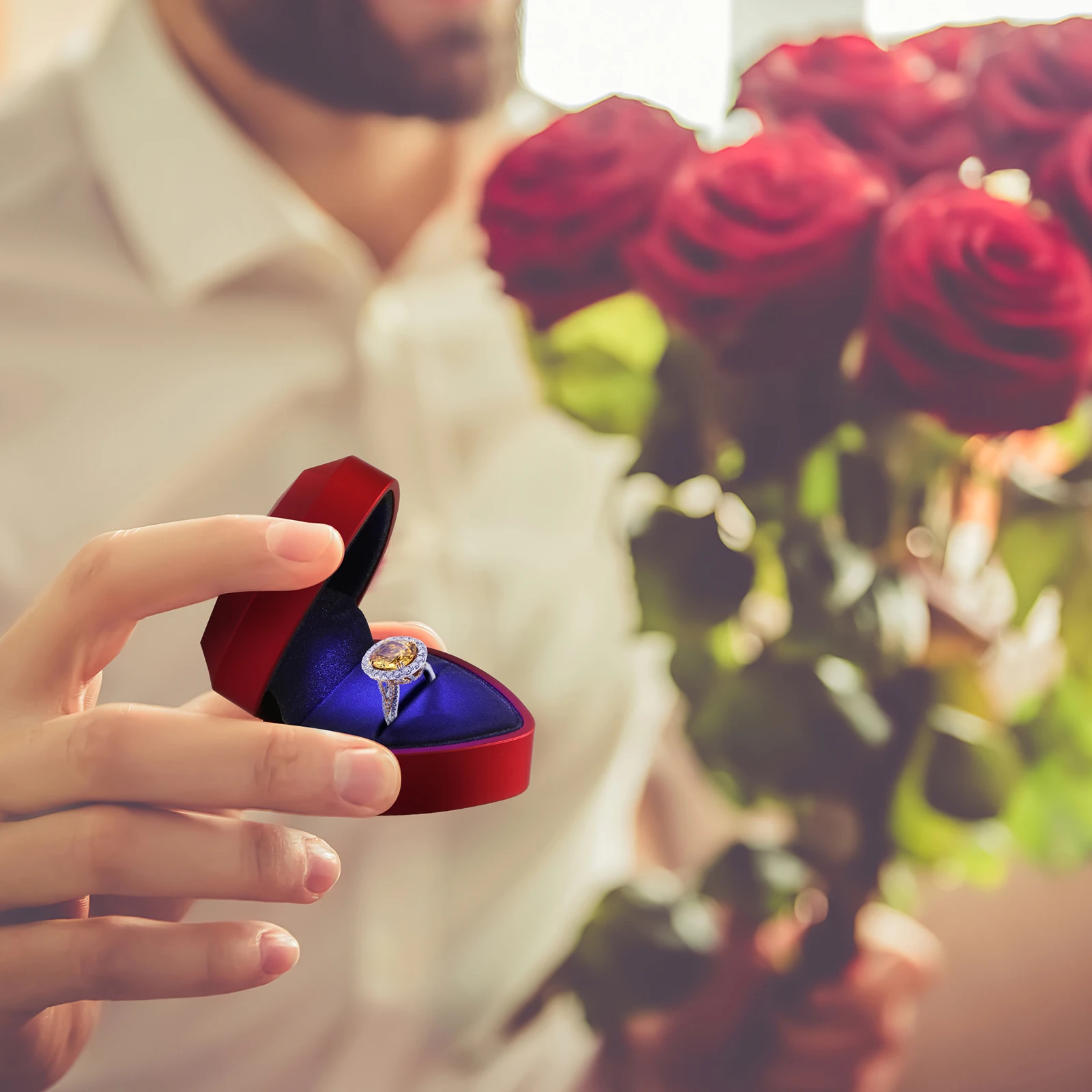 

Heart Shaped Ring Box Case Jewelry Valentine's Boxes Red Travel Holder
