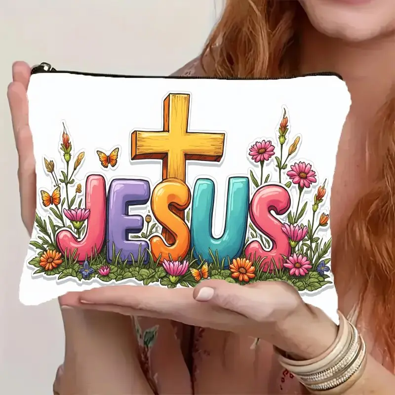 Gold Cross Floral Print Cosmetic Bag，With a secure zipper closure，Lightweight and portable cosmetic storage bag，Durable Travel T