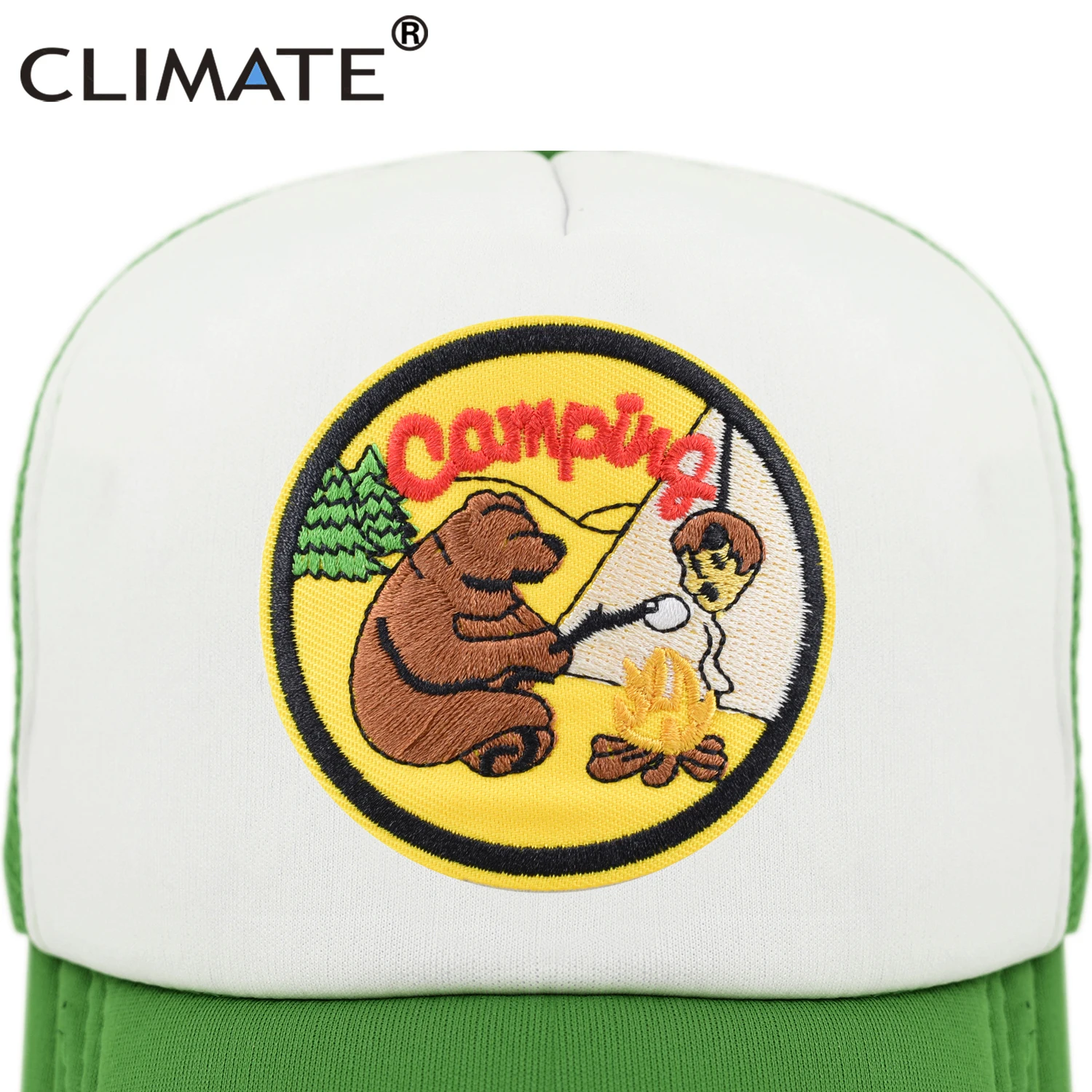 CLIMATE Funny Camping Cap New Happy Camp Camper Summer Trucker Cap Green Hiking Outdoor Sport Hat Cap Cool Mesh Cap Men Women