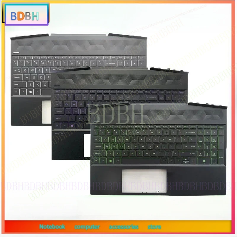 New US Keyboard for HP Pavilion 15-DK 15T-DK TPN-C141 Laptop Palmrest Upper Cover Green Backlight Keyboard L57596-001 L57593-001