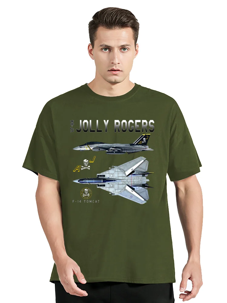 البحرية VF-84 "جولي روجر" سرب مقاتلة F-14 Tomcat التخطيطي ملابس علوية من القطن تيز اللياقة البدنية تي شيرت المتضخم التي شيرت الرجال الملابس