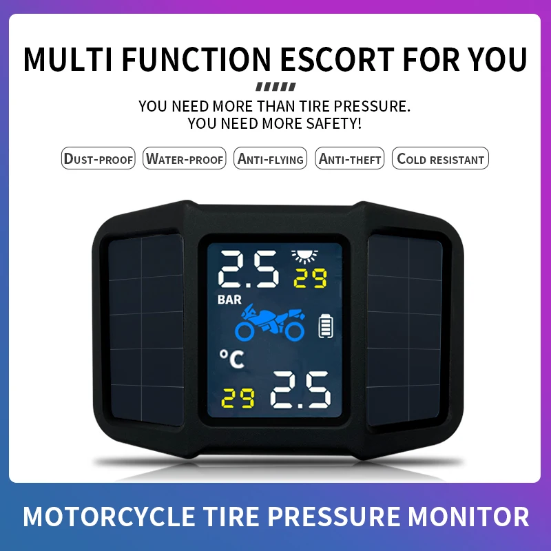 Wireless Digital External Tpms Sensor Motorcycle Kit Solar Tpms Motorcycle Tire Pressure Sensor Bike Moto Tire Pressure Gauge