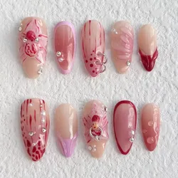 2025 New Personalized Buckle Inlaid Manicure Handmade Red Gradual Change Advanced Manicure Fake Nail Press on Nails Women Wear
