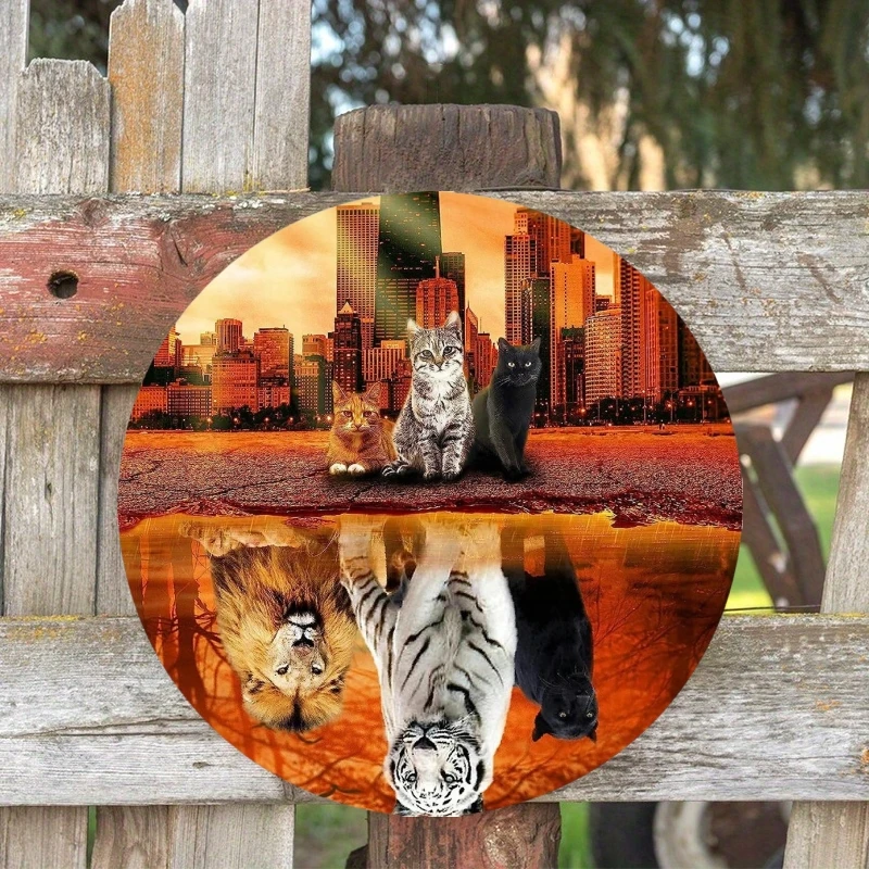Round Metal Aluminum Sign Art Painting Wreath Decorative Plates Entrance Decor Gift Mask Theme For Bar Club Home Room Wall Decor