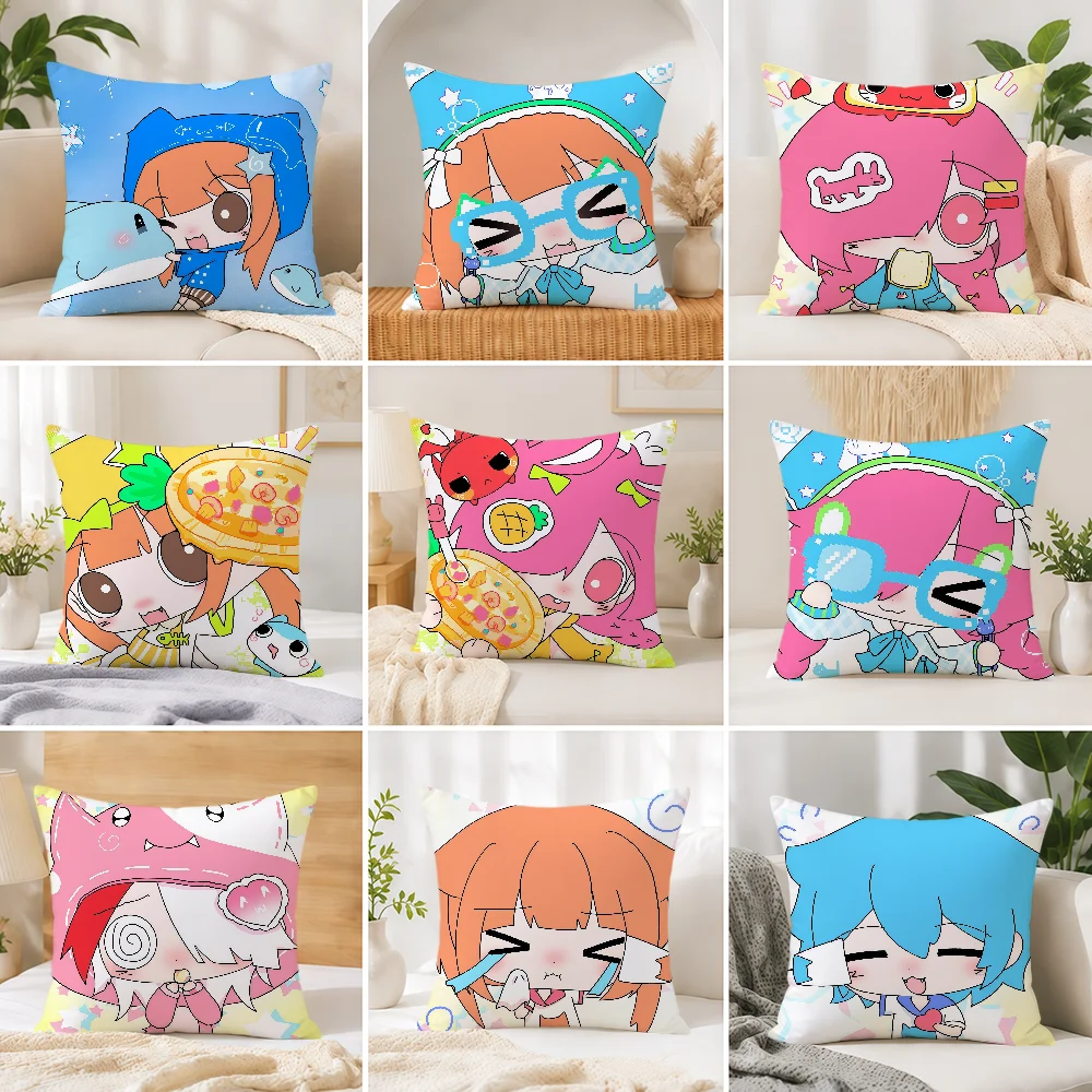 Cartoon Art Cute Anime Girl Sisters Cushion Cover Soft Double Sided Pillowcase Gift Sofa Home Living Room Bed Decor Pillowcover