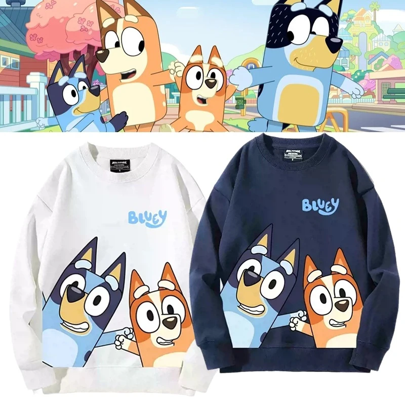 2024 New Bluey Animation Surrounding Parent-Child Clothing Cartoon Bingo Group Teqili Hoodie Custom Cotton Loose Children Gift