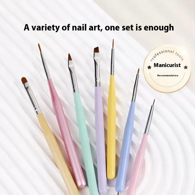 6 قطع لون الحلوى مسمار الفن فرش اللوحة مسمار تصميم القلم التفاصيل فرشاة العلاج بالضوء هلام القلم الرسم أداة مانيكير القلم