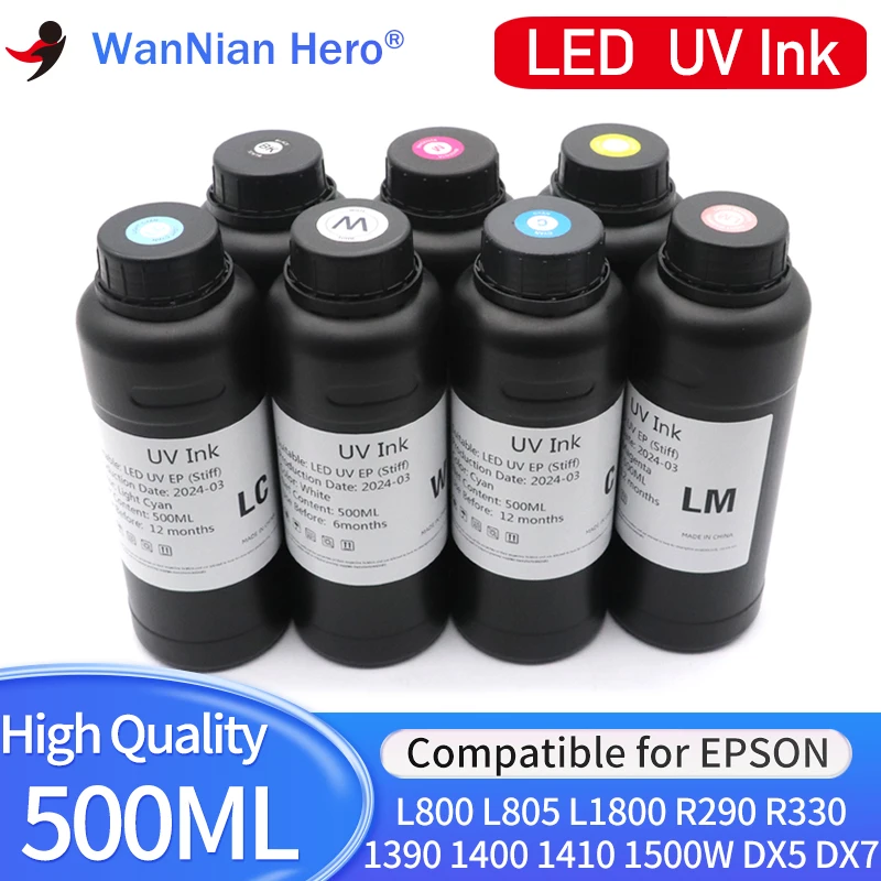 

500ML UV Ink For Epson TX800 XP600 1390 I3200 DX5 DX7 DX10 Printhead L805 L1800 LED UV Flatbed Printer Universal UV Curing Ink