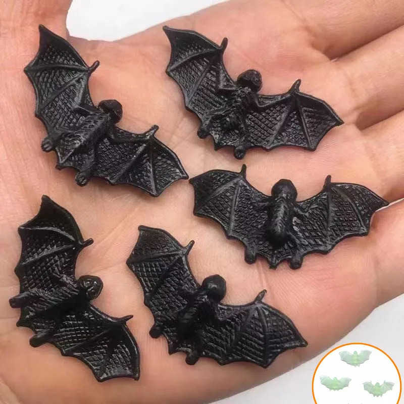 10pcs Novelty Simulation Plastic Fake Bat Toys Creative Halloween Funny Decoration Supplies Party Interactive Spoof Toys