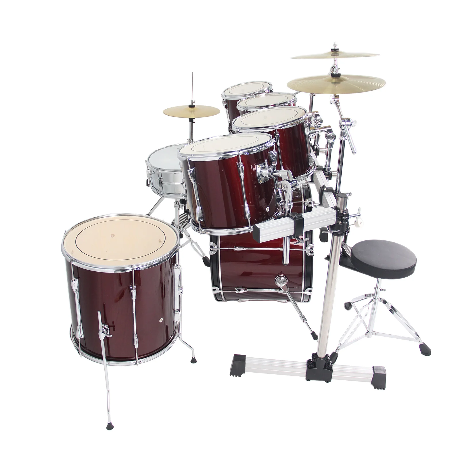 Products 7-Piece Full Size Complete Adult Drum Set Cymbal Stands, Stool, Drum Pedal, Sticks, Floor Tom