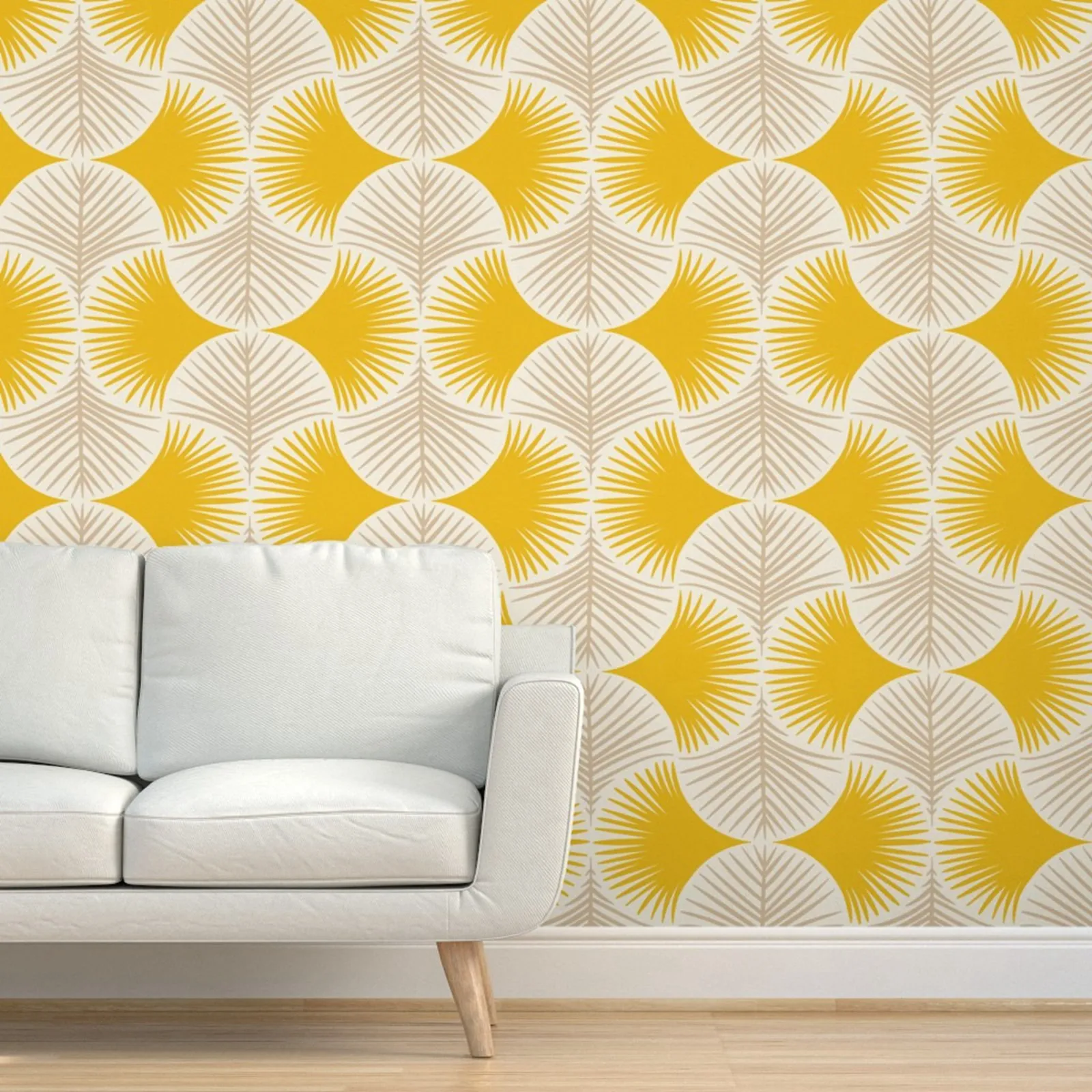 Geometric Wallpaper,Tropical Geometry Mustard ,Yellow Custom Printed Self Adhesive Wallpaper Or Tradition Non-woven,Home Decors
