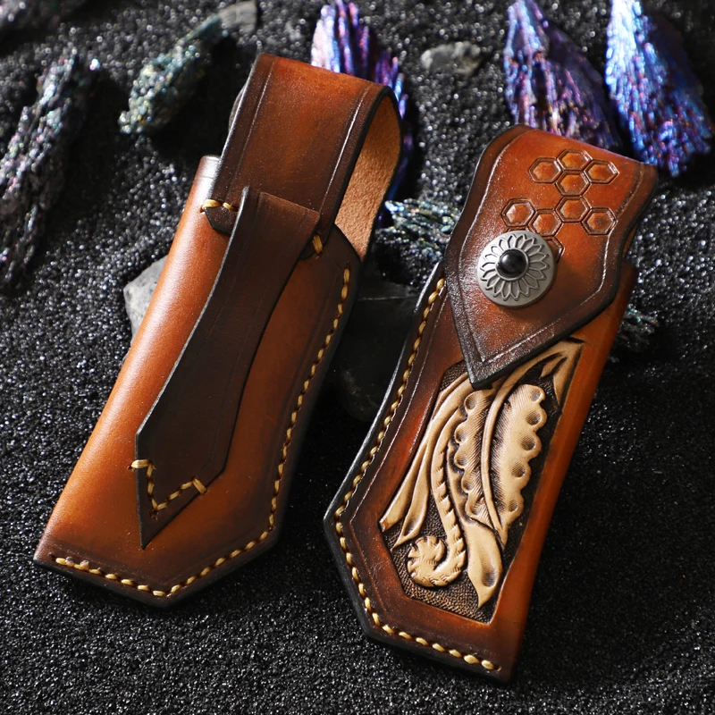 High Quality Handmade Folding Leather Case Folding Knife Holster Outdoor Camping Multipurpose Protective Case Real Leather