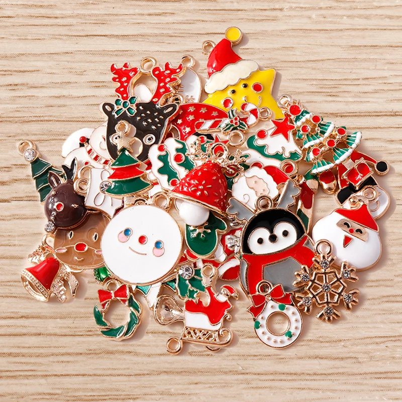 Tusember 20 Stück Niedliche Weihnachtsanhänger Weihnachtsmütze Glocke Socke Hirsch Weihnachtsmann Anhänger für Schmuckherstellung Ohrringe Halskette – Detail 3