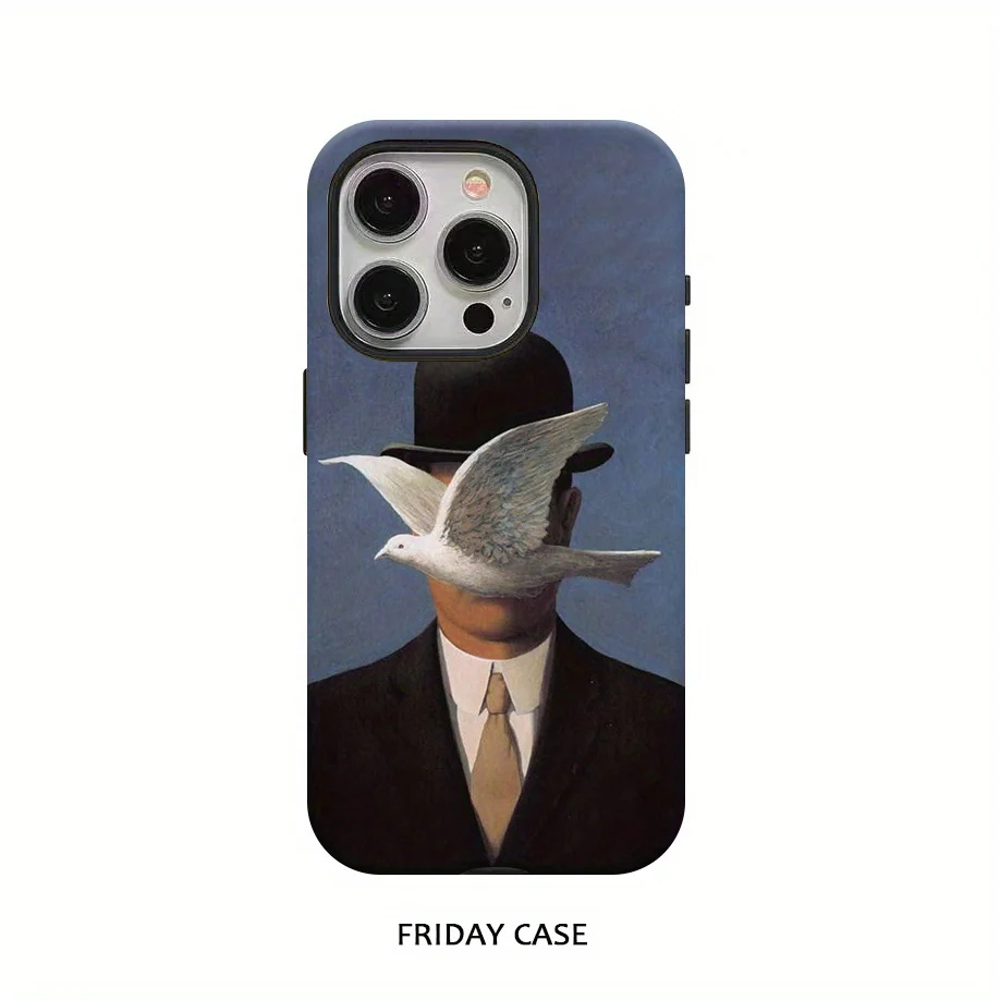 

Phone Case for iPhone 16 15 14 13 12 11 X XS XR XSMAX 7 8 Pro Max Plus Luxury Rene Magritte Surrealist Double-layer Back Cover