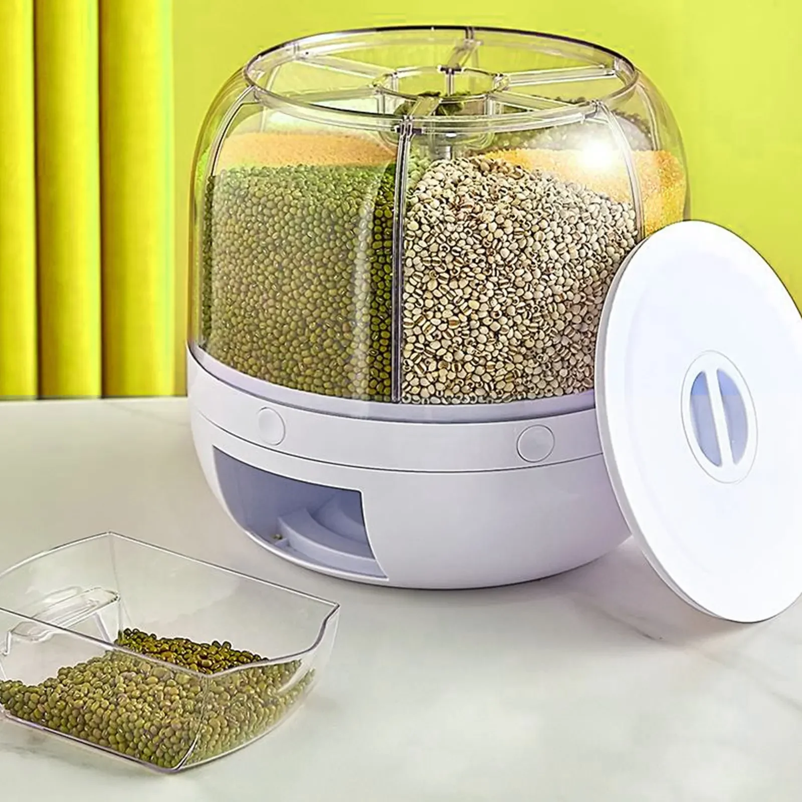 6 Grids Grains Dispenser 360-degree Rotation Design 26*27cm  For Storing Small Grains Multiple Purpose Kitchen Storage