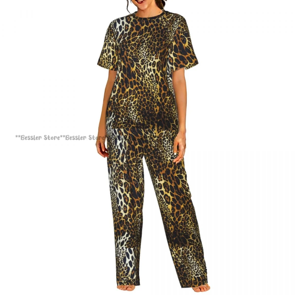 

Женские пижамные комплекты для дома и сна с леопардовым принтом, короткий рукав