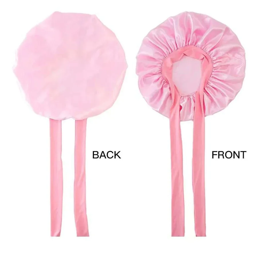 Satin Silky Bonnet Solid Wide Band Adjustable Sleeping Cap Stretch Hair Bonnet with Tie for Comfortable Nighttime Hair Preservat