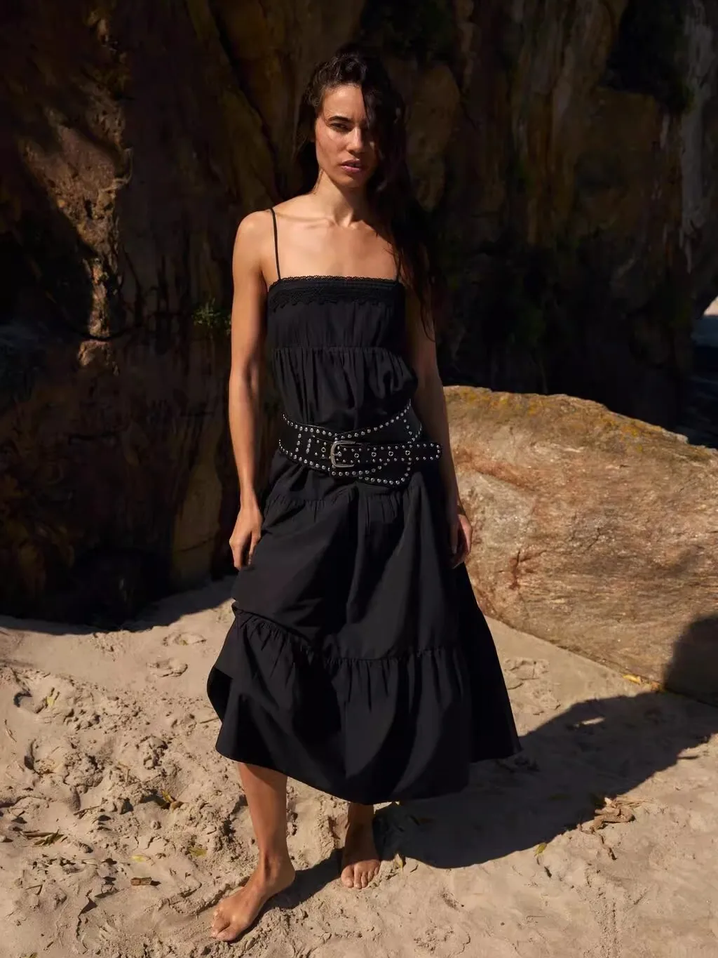 Verão novo feriado sle um ombro em camadas emenda cinta dr feminino cintura solta sem sve casual dr