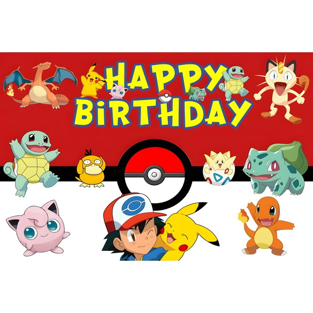 Pokemon Backdrop Cover Kids Birthday Party Decoration Pikachu Baby Shower Custom Photography Background Photo Banner Props