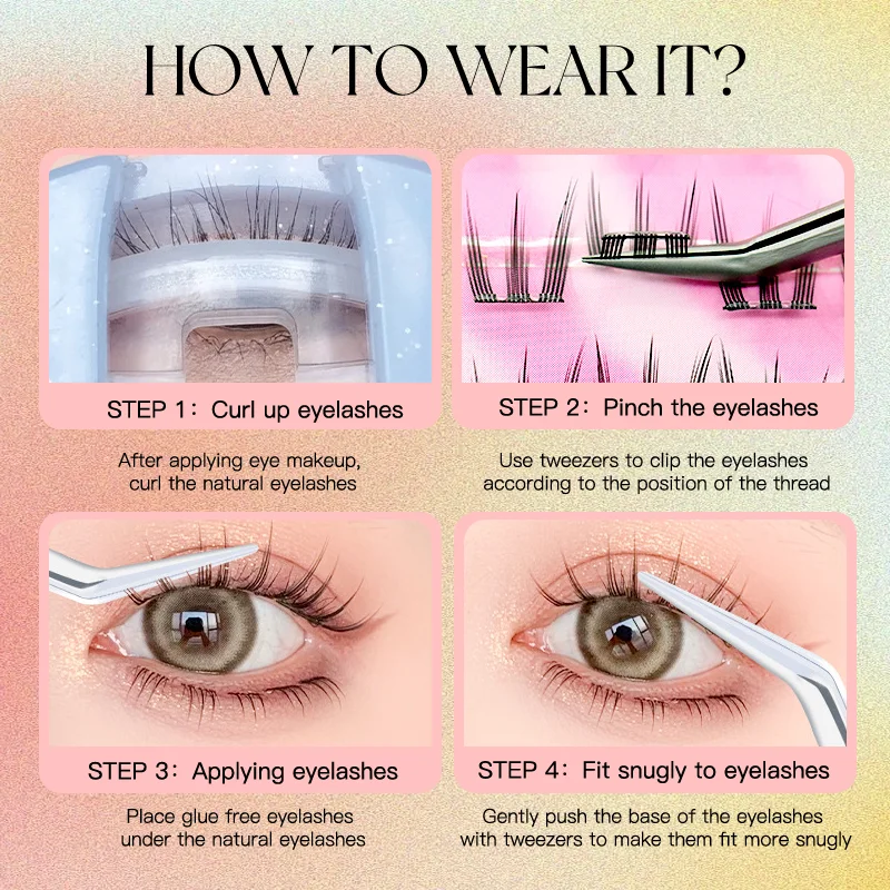 Wiederverwendbare selbstklebende Wimperncluster, kein Kleber, einzelne Wimpern, weiche Wimpernverlängerungen im Idol-Stil für Make-up