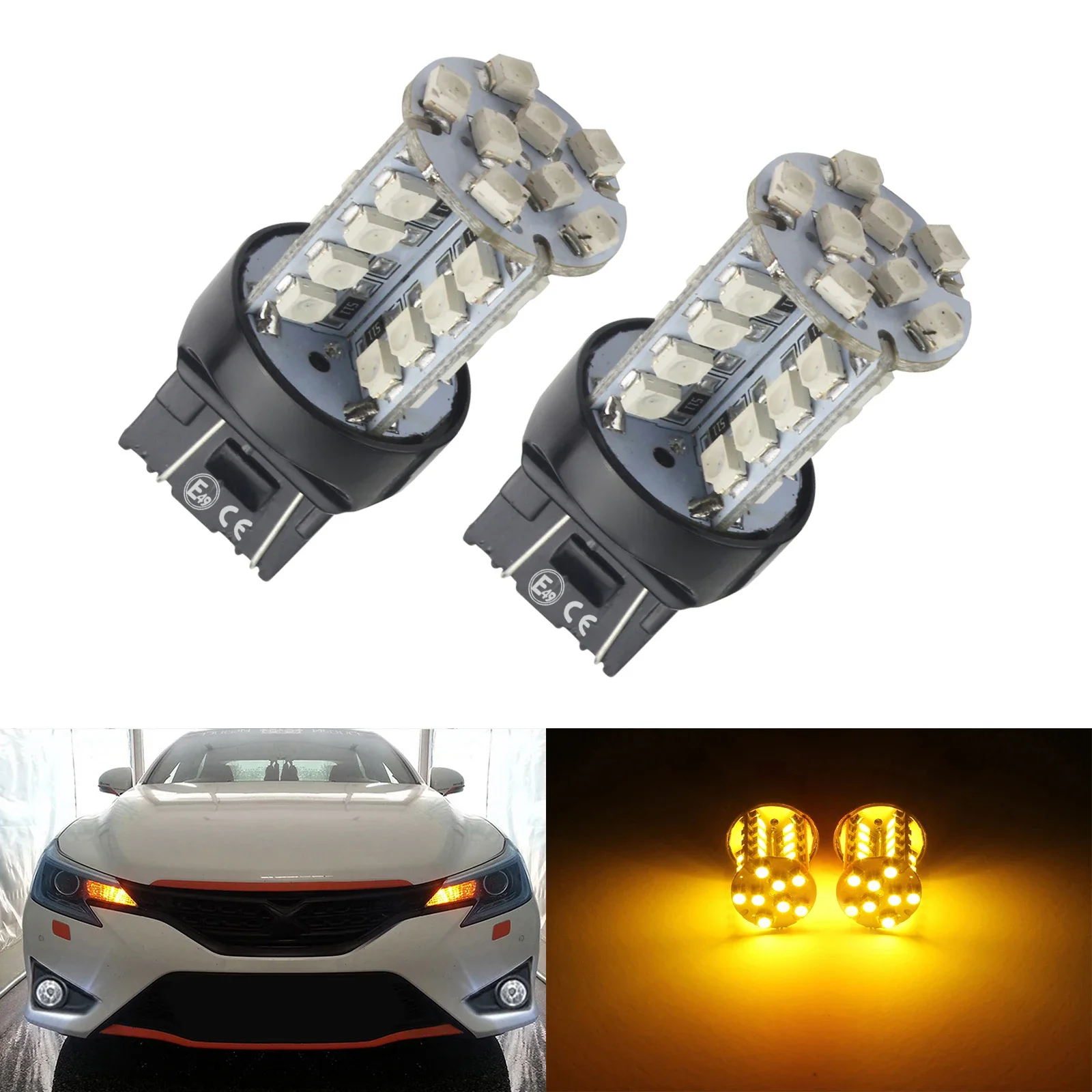 

ANGRONG 2X 7443 582 580 W21W Bulb 40 SMD LED Sidelight Indicator Reverse Light DRL Amber