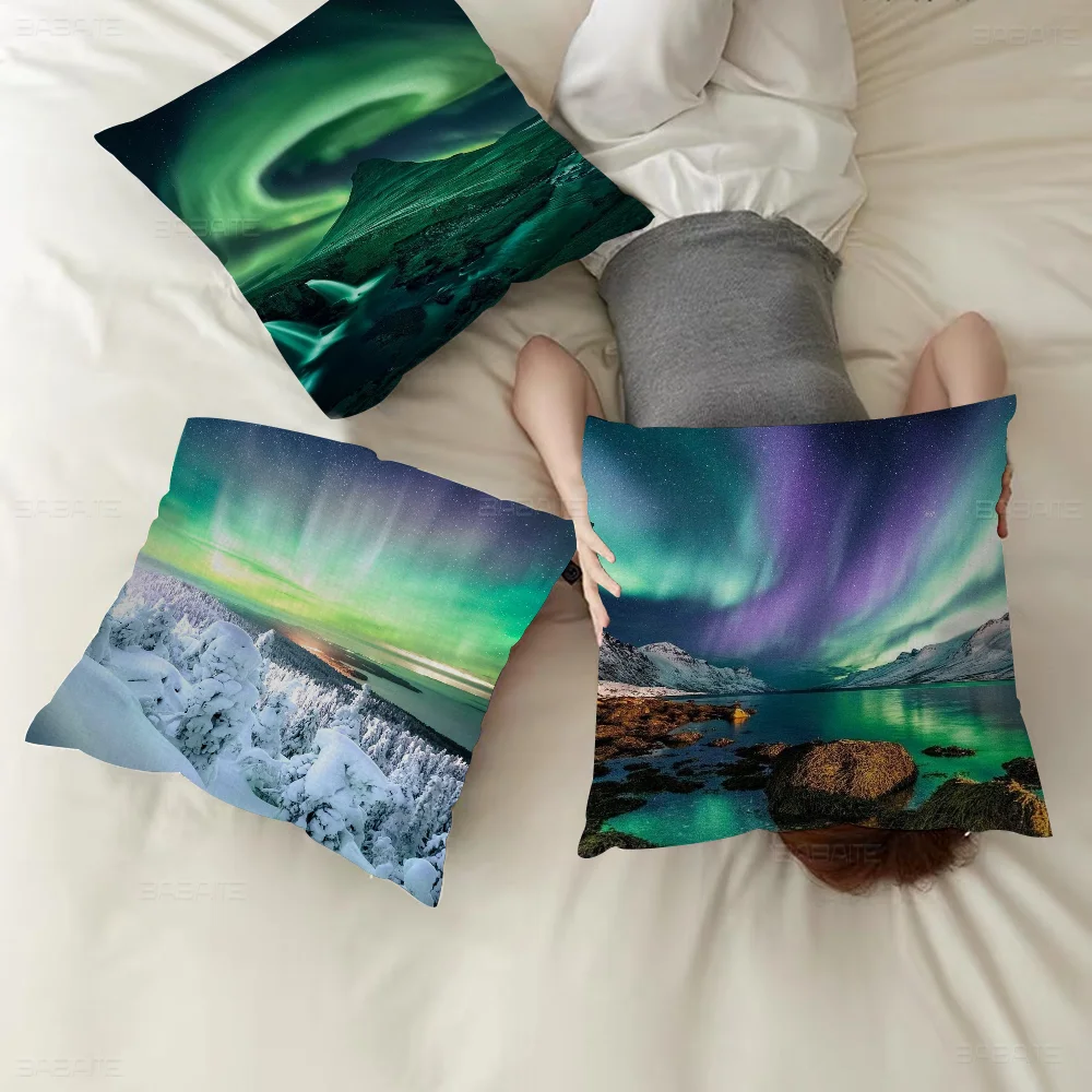 

Aurora Landscape Pillow Cushion Cover Pillowcase Living Room Sofa Home Decor Customized