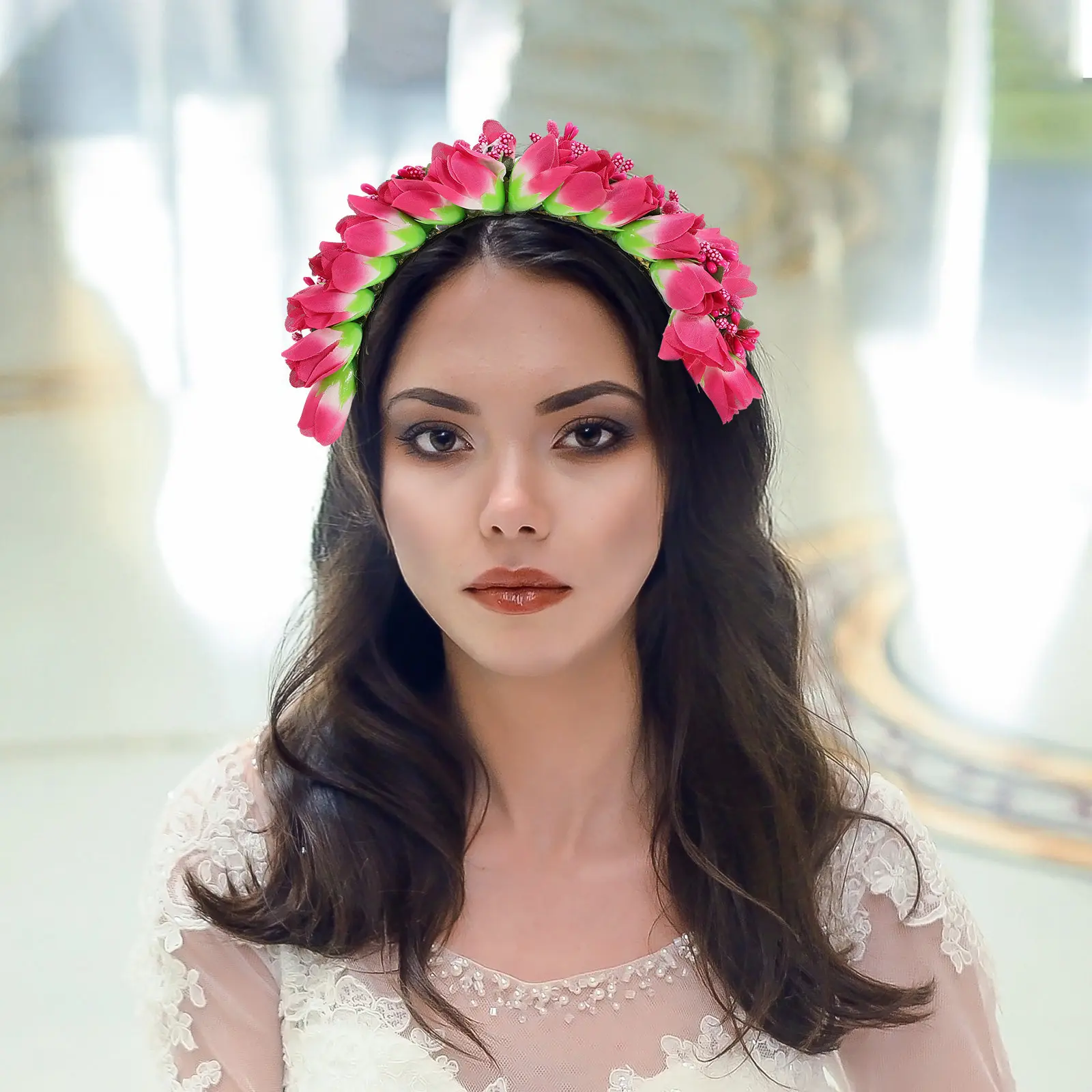 Tulip Flower Crown Headband for Women Exquisitely Crafted Floral Headpiece Soft Comfortable Wedding Bridesmaid Party Tea Party