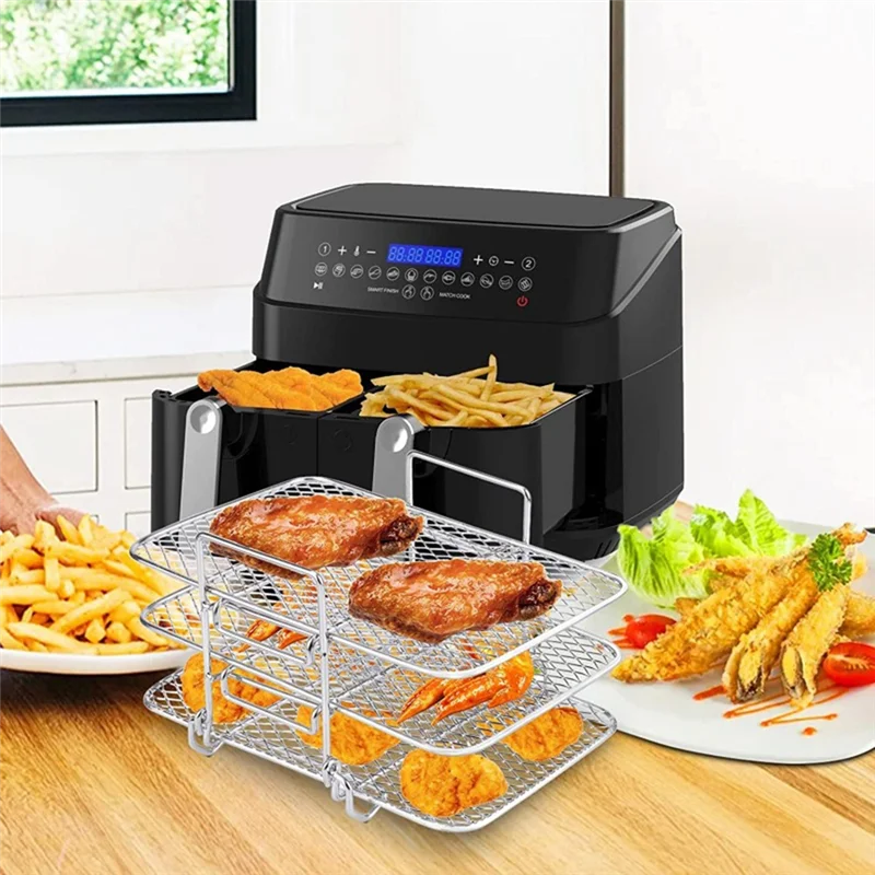 

AD30-2PCS Стойка для фритюрницы для фритюрницы Многослойная двойная корзина Аксессуары для фритюрницы Запчасти Стойка для гриля из нержавеющей стали Cooki