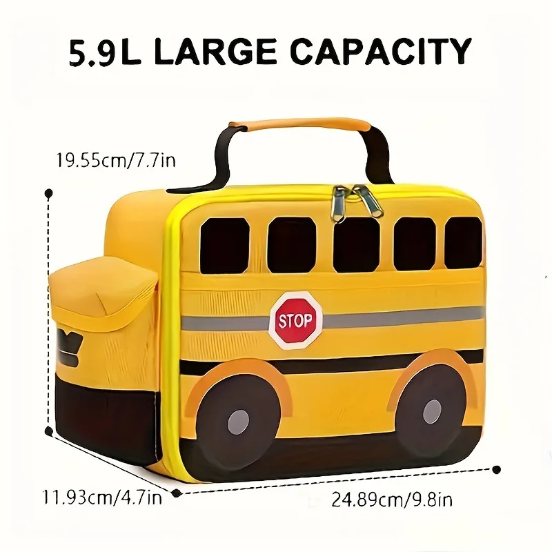 Children School Bus Lunch Bag Car Ice Bag Cute Cartoon Picnic Bag Outdoor Portable Meal Bag Camping Insulation Bag Meal Box Bag