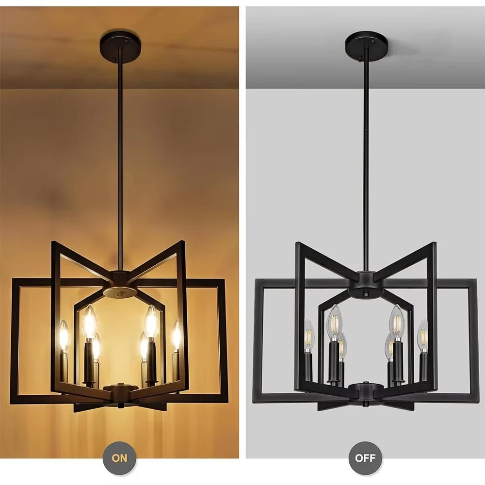

Vintage Black Iron Wrought Candle LED Chandelier Living Dining Room Kitchen Food Tables Pendant Lights Home Decor Light Fixture