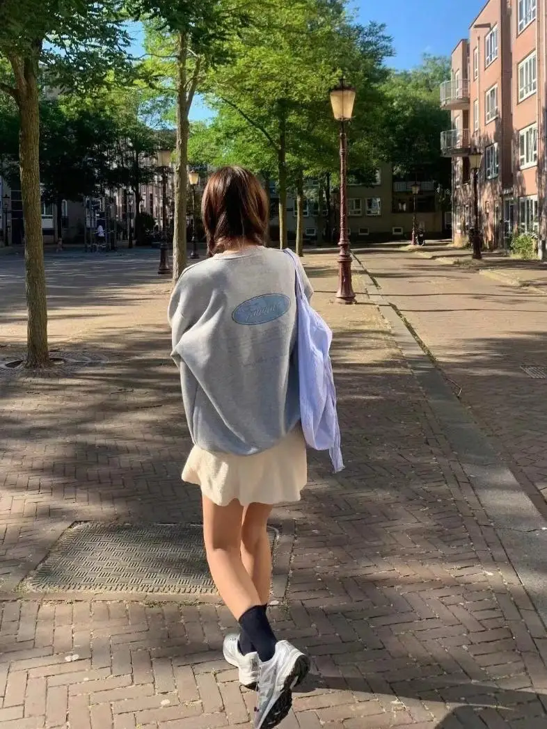

Loose Casual Long Sve Hoodie Women's Autumn Tannat Dongda Gate round Ne Letter Print Sweatirt Comfortable Cotton Top