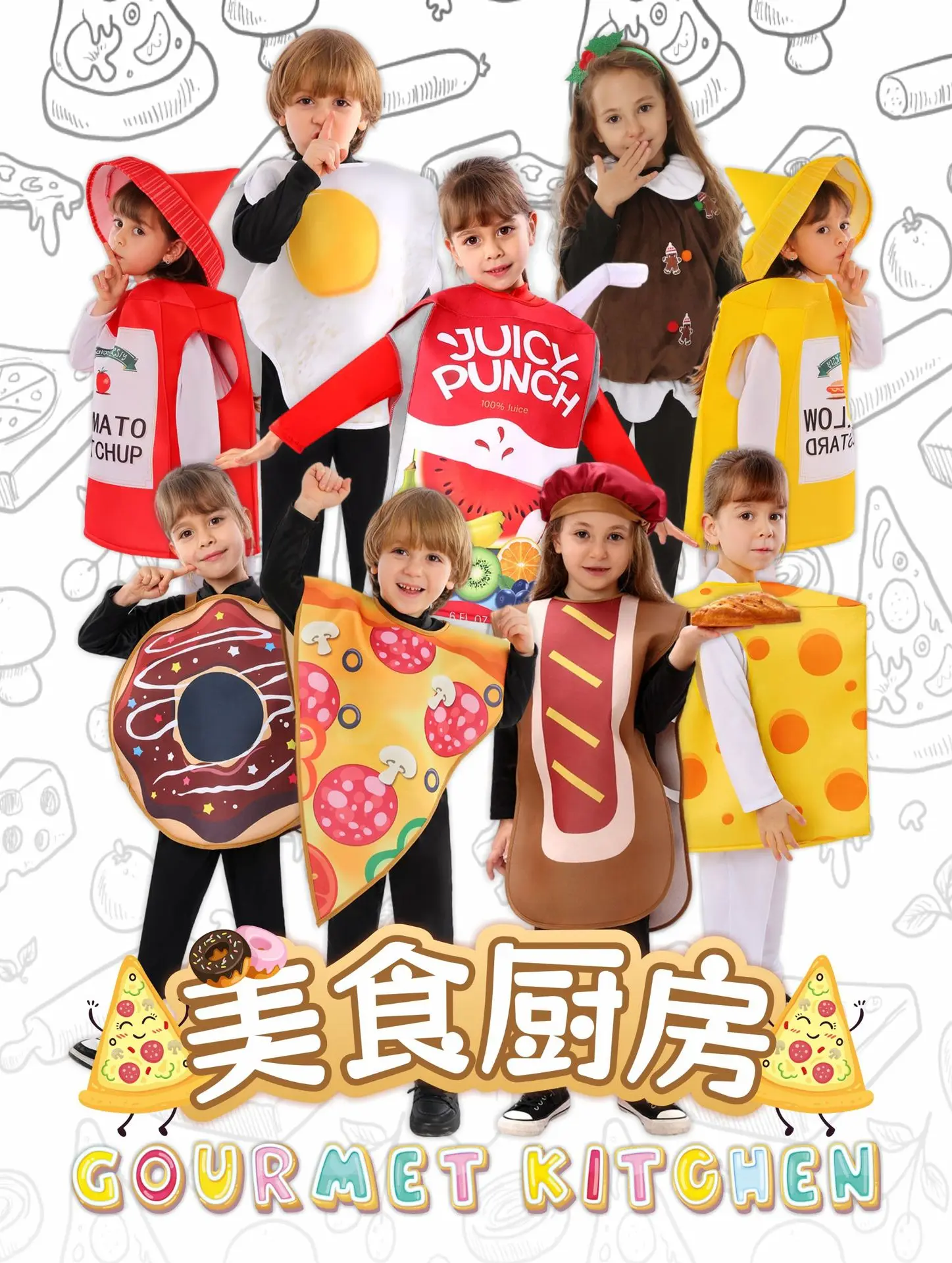 Kinderen Halloween Grappig Voedsel Kostuum Kinderkostuum Pizza Donut Hotdog Cosplay Kostuum Carnaval School Festival Voorstelling