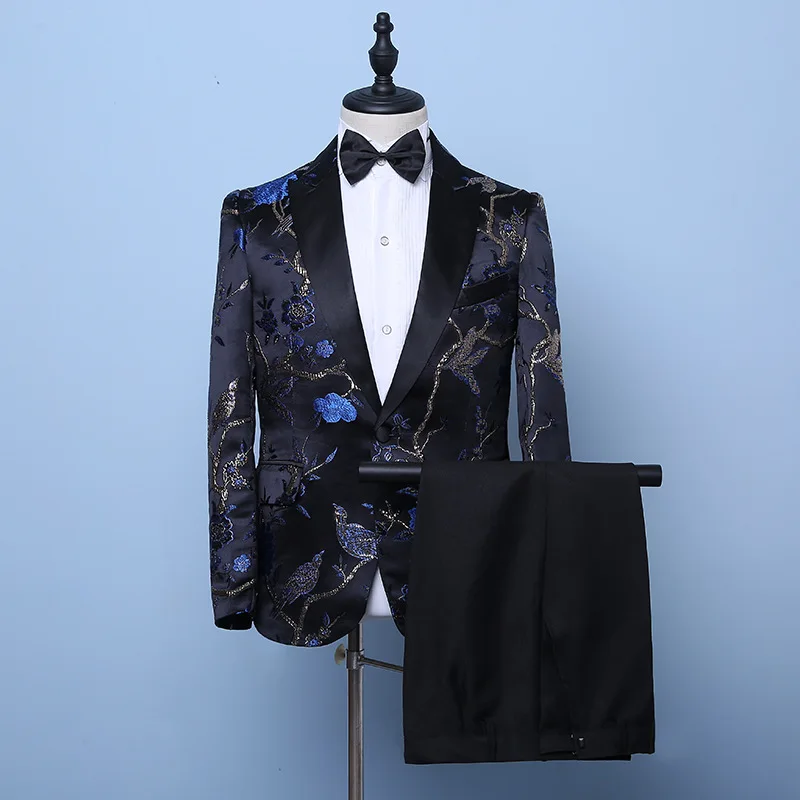 

W-66 Men's stage performance suit evening host suit wedding best man slim suit male singer chorus suit