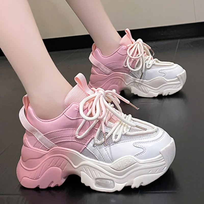 2023 New Shoes for Women Spring and Autumn Women Vulcanize Shoes Outdoor Breathable Mixed Colors Grid Lace Up sport shoes women